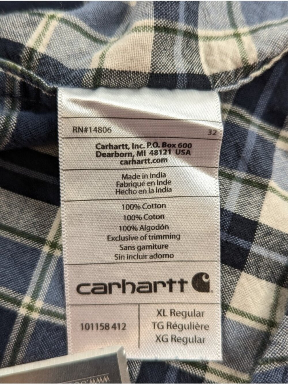 Carhartt Mens XL Shirt Plaid Short Sleeve Button Down 104174-DBD Relaxed Fit EUC - Picture 5 of 9